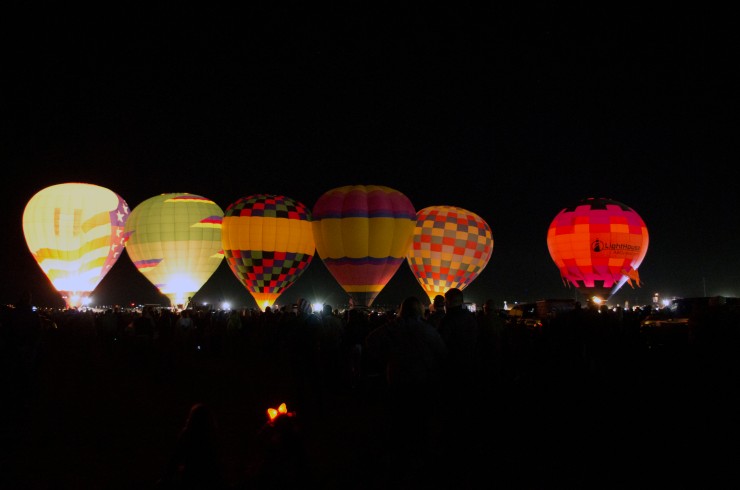 Balloons as they prepare to take off at the start of the Dawn Patrol