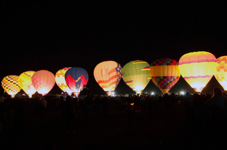 Balloons as they prepare to take off at the start of the Dawn Patrol