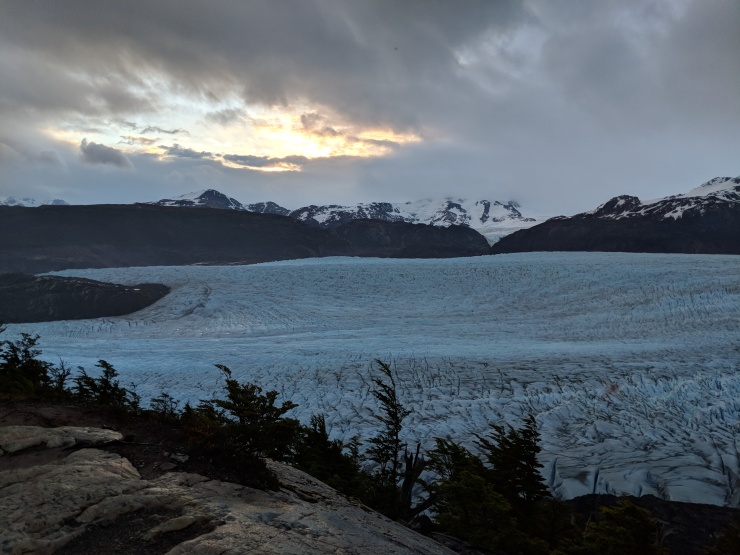 View of Glacier Grey at Sunset from the viewpoint by Campamento Paso.