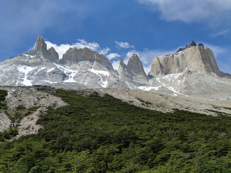 View from the Mirador Britanico looking East at the Cuernos del Paine.