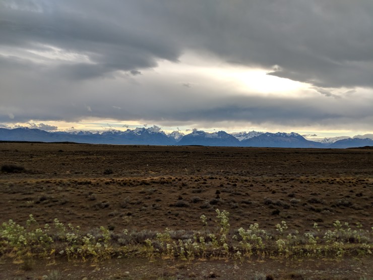 The ride from El Calafate to El Chalten has views of the Patagonia Steppe and the mountains in Los Glaciares National Park.