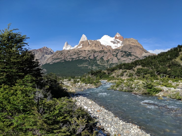 The trail begins by following the Rio Bianco South towards Fitz Roy