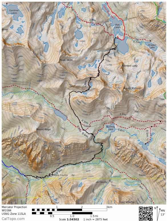 kings-canyon-rae-lakes-loop-Day-2-map