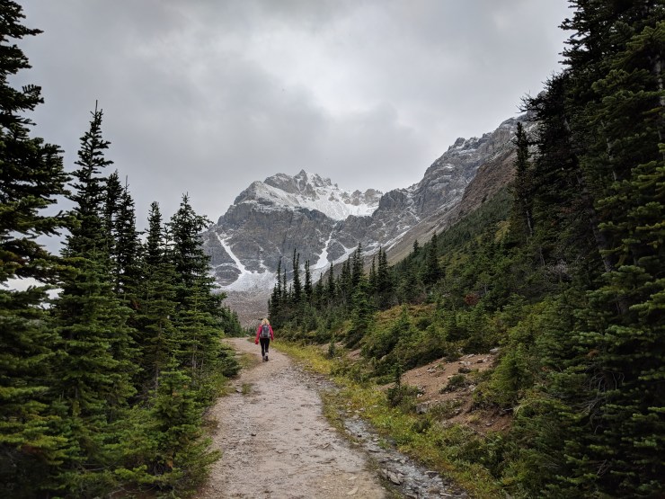peyto-lake-bow-summit-lookout-hiking-towards-mount-jimmy-simpson