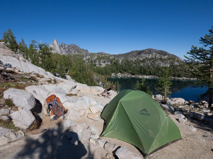 Our campsite at Inspiration lake, overlooking Perfection Lake an