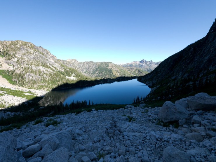 Headed up Aasgard Pass..looking back down towards Lake Colchuck