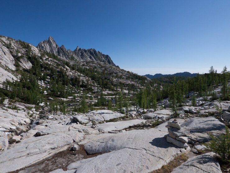 Looking down a glacier-carved section as we descend into the Low